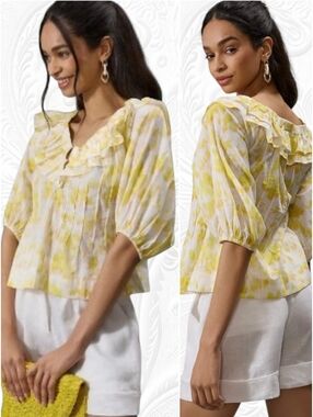 Anthropologie Maeve Off The Shoulder Ruffled Yellow Blouse NWT Size M